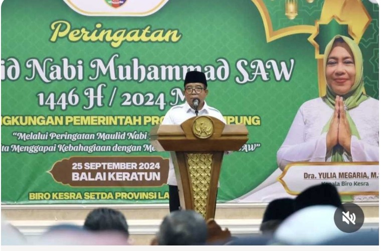 Pj. Gubernur Lampung Hadiri Peringatan Maulid Nabi Muhammad S.A.W Tahun 2024