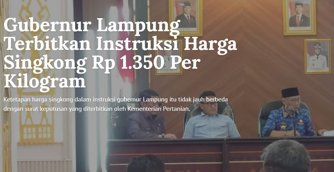 Gubernur Lampung Terbitkan Instruksi Harga Singkong Rp 1.350 Per Kilogram