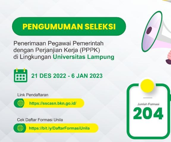 Unila Buka Lowongan Kerja 204 Formasi Pegawai Pemerintah dengan Perjanjian Kerja, Cek Syaratnya!