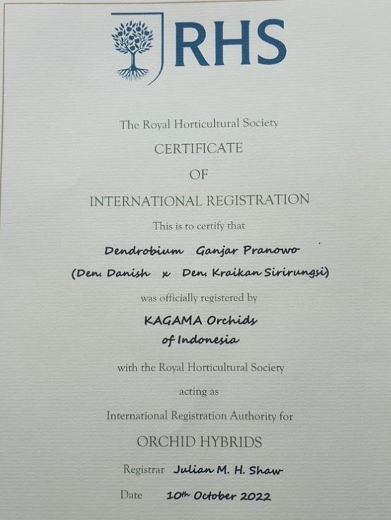 Unik, Ganjar Pranowo Jadi Nama Jenis Bunga Anggrek dan Didaftarkan di Inggris